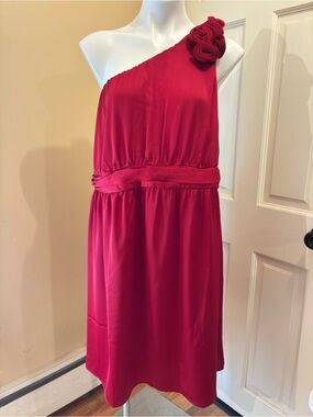 TEVOLIO Womens Red Satin One Shoulder With Rosettes Special Occasion Dress 18W